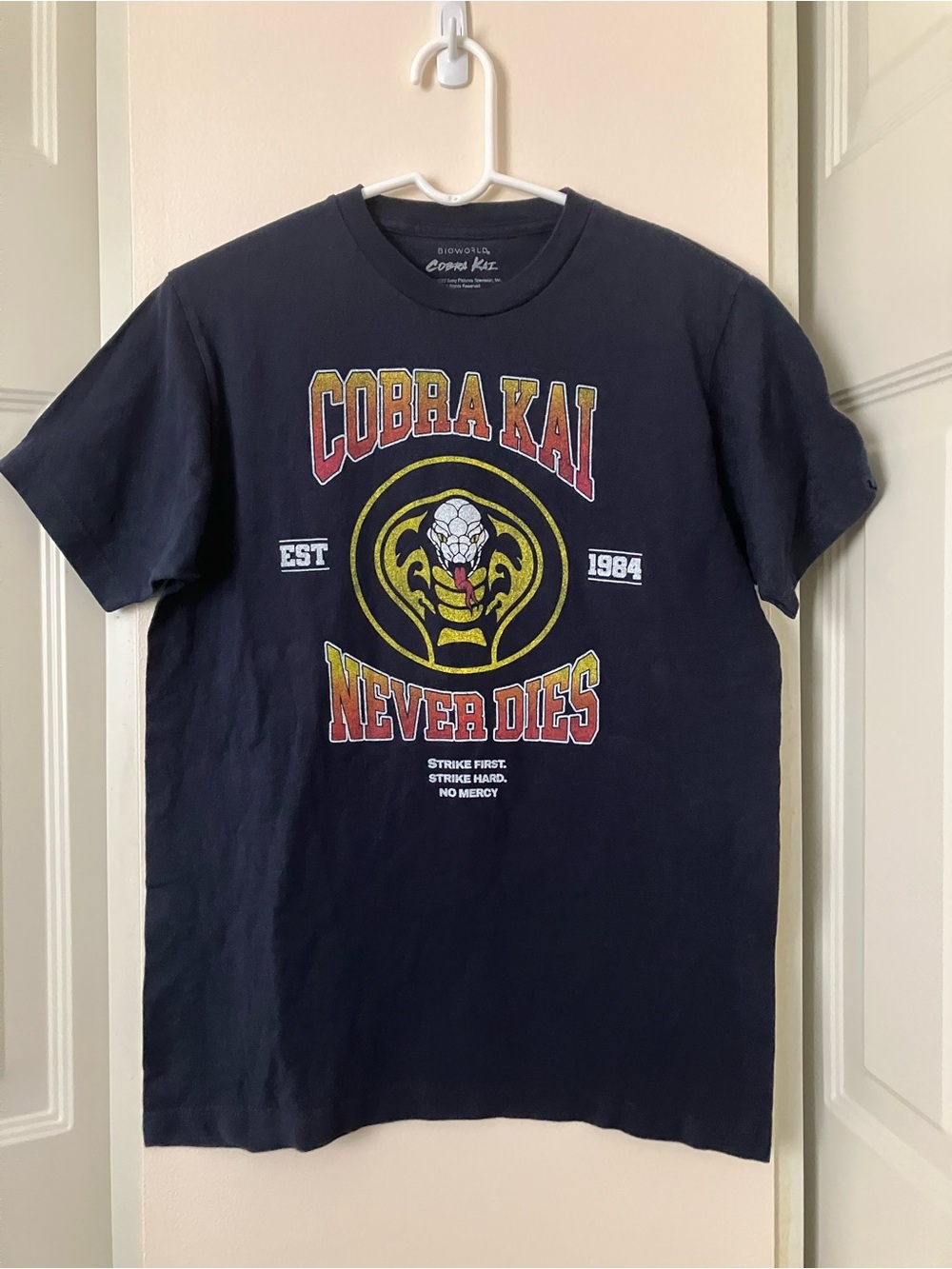 Cobra Kai Never Dies Graphic Tee - Black with Red & Yellow